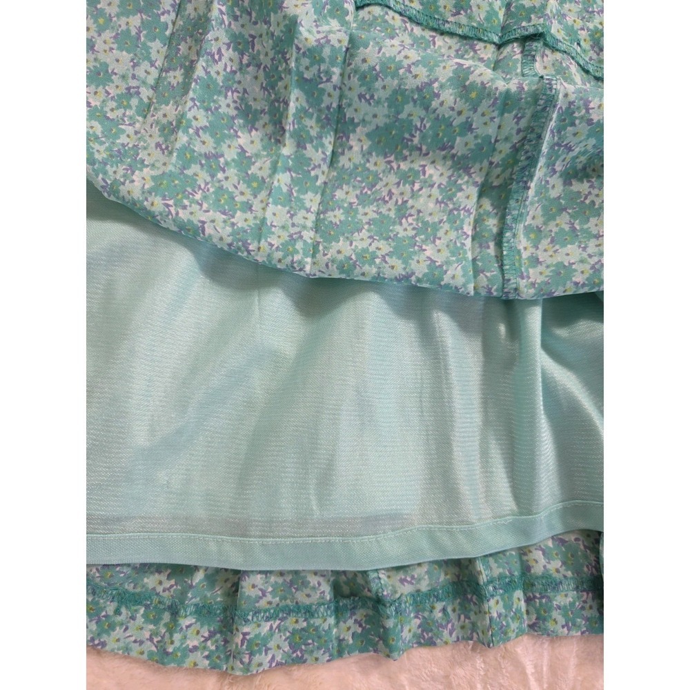 Vintage 90s Leslie Fay Floral Midi Dress Aqua Side Button Cottagecore 10P - Picture 8 of 10